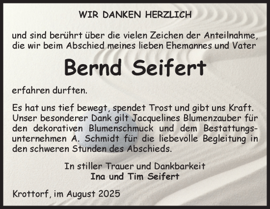 Traueranzeige von Bernd Seifert von Volksstimme Oschersleben/Wanzleben