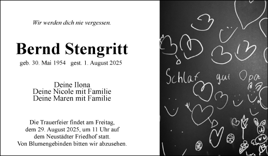Traueranzeige von Bernd Stengritt von Volksstimme Magdeburg