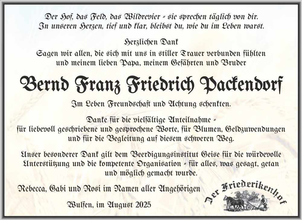  Traueranzeige für Bernd Franz Friedrich  vom 09.08.2025 aus Trauerkombi Köthen