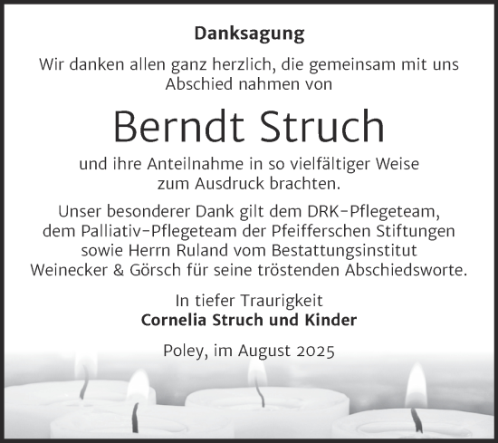 Traueranzeige von Berndt Struch von Trauerkombi Bernburg