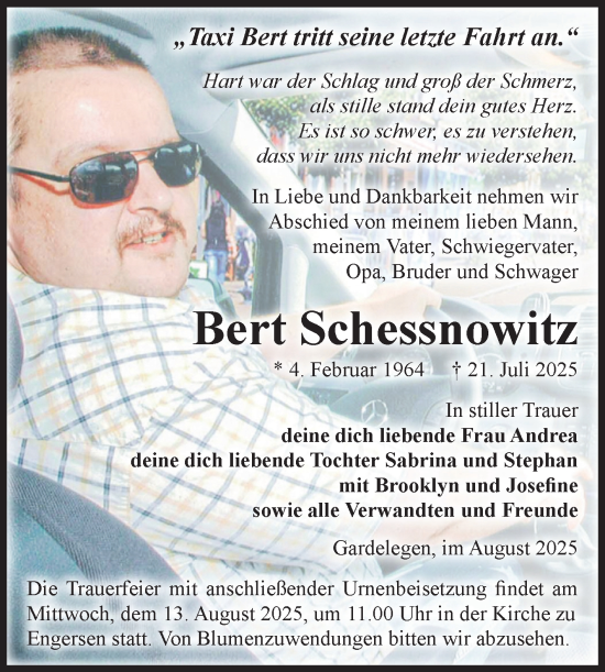 Traueranzeige von Bert Schessnowitz von Volksstimme Altmark West