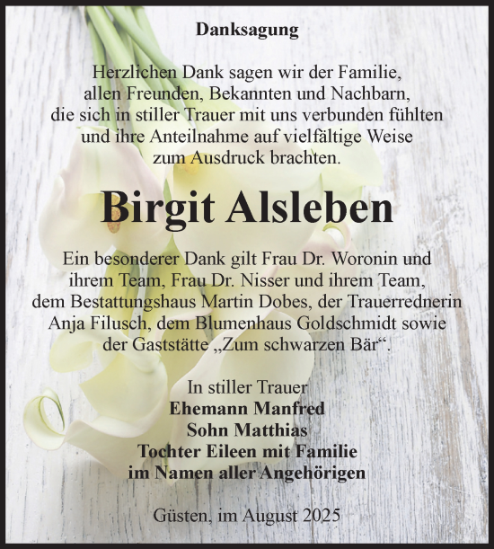 Traueranzeige von Birgit Alsleben 
