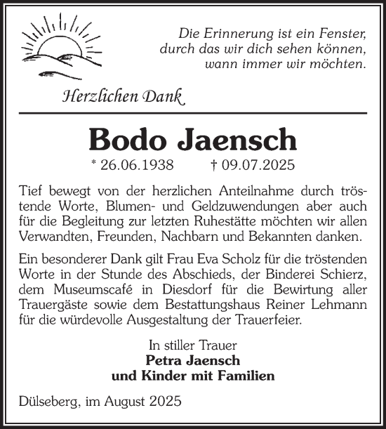 Traueranzeige von Bodo Jaensch von Volksstimme Altmark Ost