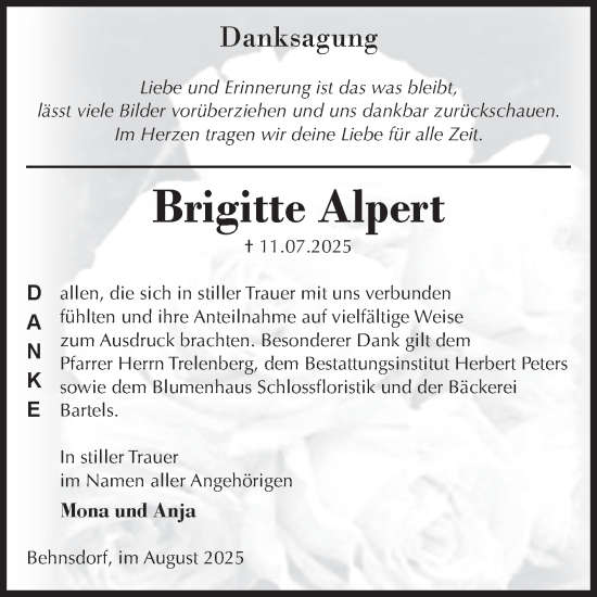 Traueranzeige von Brigitte Alpert von Volksstimme Haldensleben/Wolmirstedt