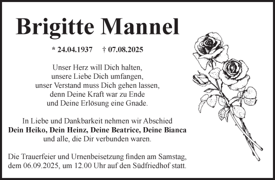 Traueranzeige von Brigitte Mannel von Volksstimme Magdeburg