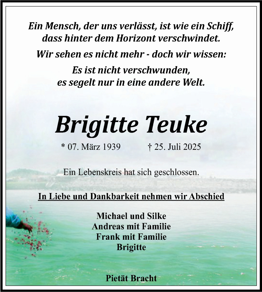  Traueranzeige für Brigitte Teuke vom 23.08.2025 aus Mitteldeutsche Zeitung Halle/Saalkreis