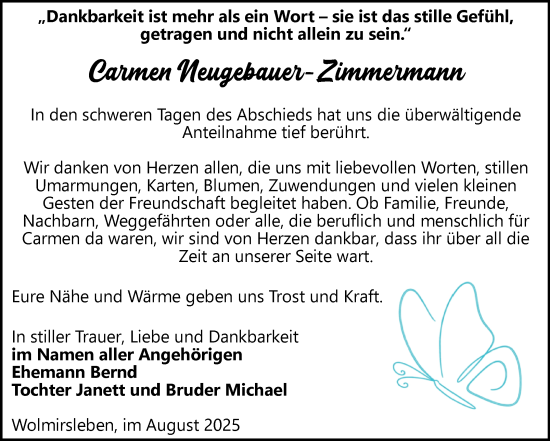 Traueranzeige von Carmen Neugebauer-Zimmermann 