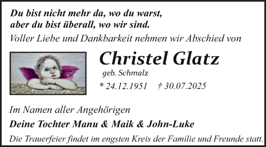 Traueranzeige von Christel Glatz von Trauerkombi Dessau