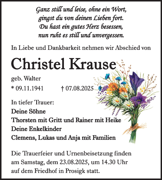 Traueranzeige von Christel Krause von Trauerkombi Köthen