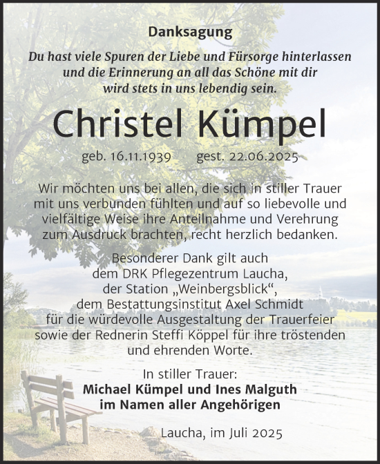 Traueranzeige von Christel Kümpel von Naumburger Tageblatt