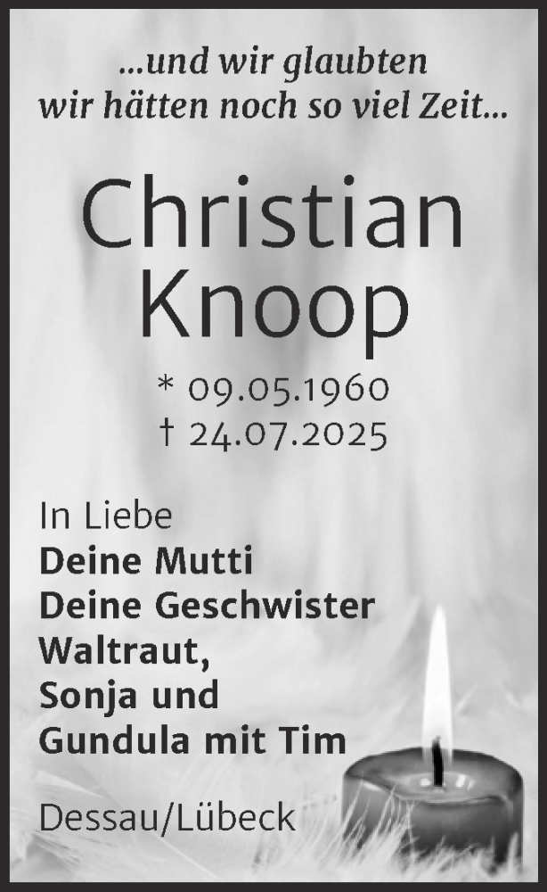  Traueranzeige für Christian Knoop vom 09.08.2025 aus Trauerkombi Dessau