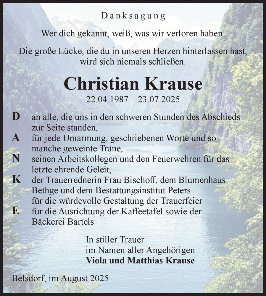  Traueranzeige für Christian Krause vom 23.08.2025 aus Volksstimme Haldensleben/Wolmirstedt