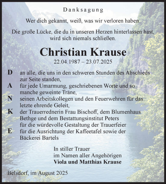 Traueranzeige von Christian Krause von Volksstimme Haldensleben/Wolmirstedt