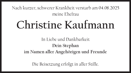 Traueranzeige von Christine Kaufmann von Volksstimme Magdeburg