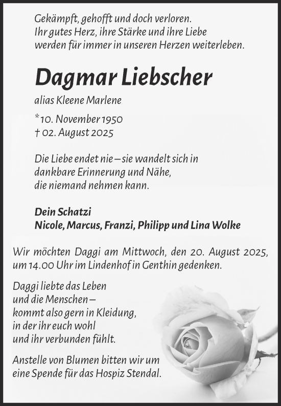 Traueranzeige von Dagmar Liebscher 
