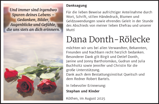 Traueranzeige von Dana Donth-Rölecke von Trauerkombi Köthen