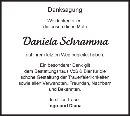 Traueranzeige von Daniela Schramma von Volksstimme Wernigerode