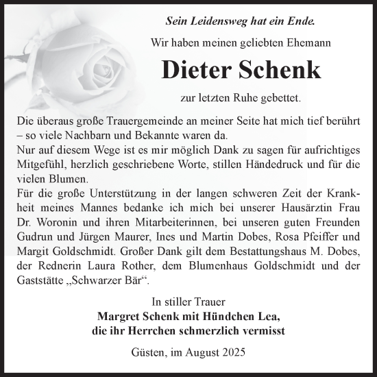 Traueranzeige von Dieter Schenk 