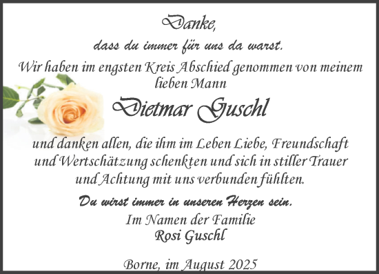 Traueranzeige von Dietmar Guschl von Volksstimme Staßfurt