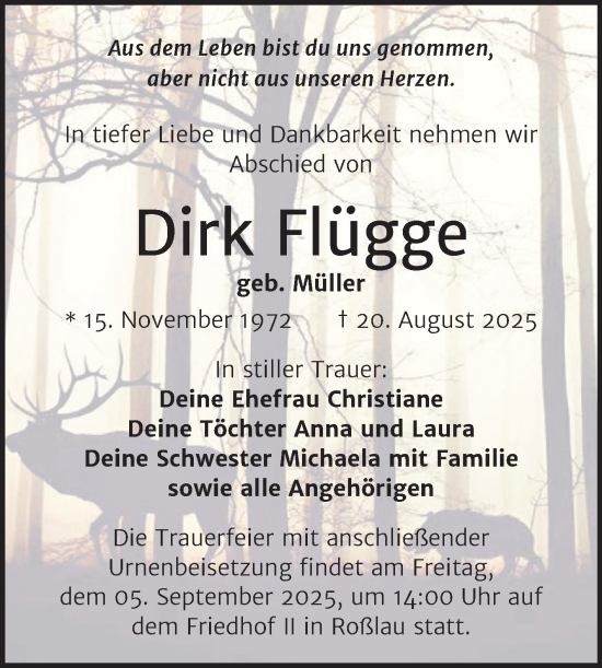 Traueranzeige von Dirk Flügge von Trauerkombi Dessau