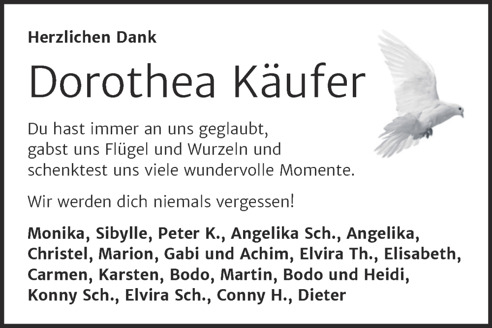  Traueranzeige für Dorothea Käufer vom 09.08.2025 aus Trauerkombi Wittenberg