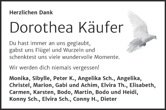 Traueranzeige von Dorothea Käufer von Trauerkombi Wittenberg
