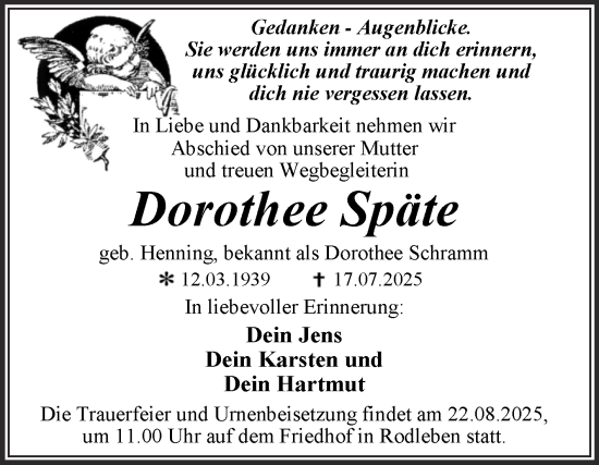 Traueranzeige von Dorothee Späte von Trauerkombi Dessau