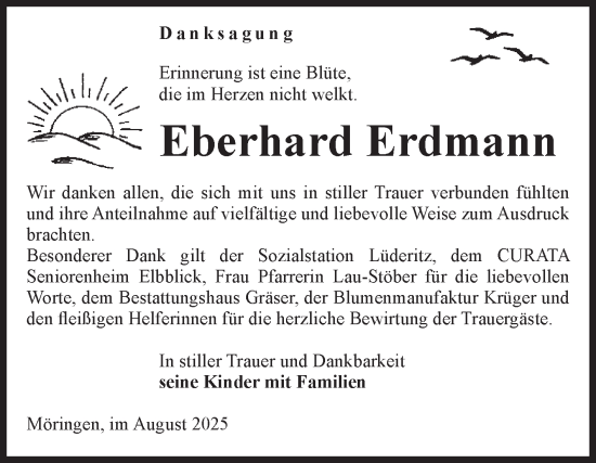 Traueranzeige von Eberhard Erdmann von Volksstimme Altmark Ost