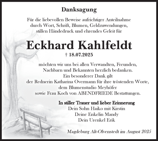 Traueranzeige von Eckhard Kahlfeldt von Volksstimme Magdeburg