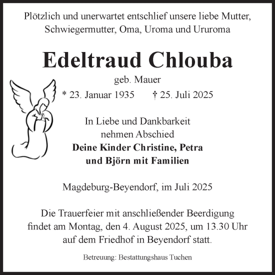Traueranzeige von Edeltraud Chlouba von Volksstimme Magdeburg
