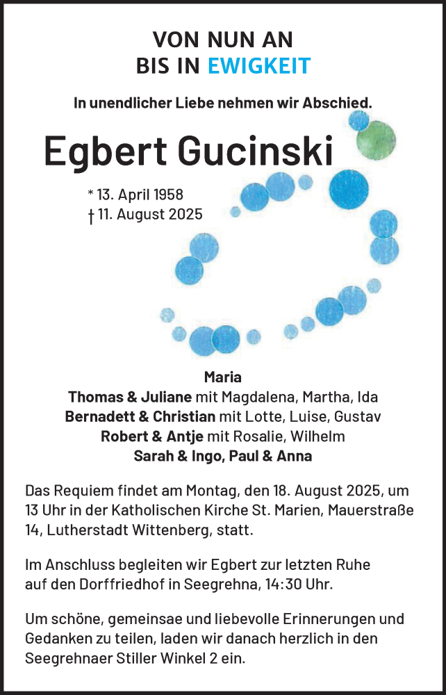  Traueranzeige für Egbert Gucinski vom 16.08.2025 aus Trauerkombi Wittenberg
