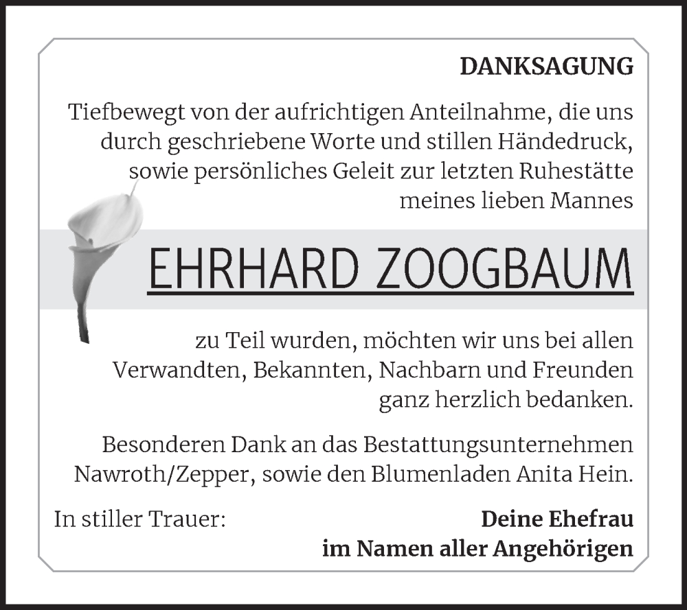  Traueranzeige für Ehrhard Zoogbaum vom 30.08.2025 aus Trauerkombi Bitterfeld