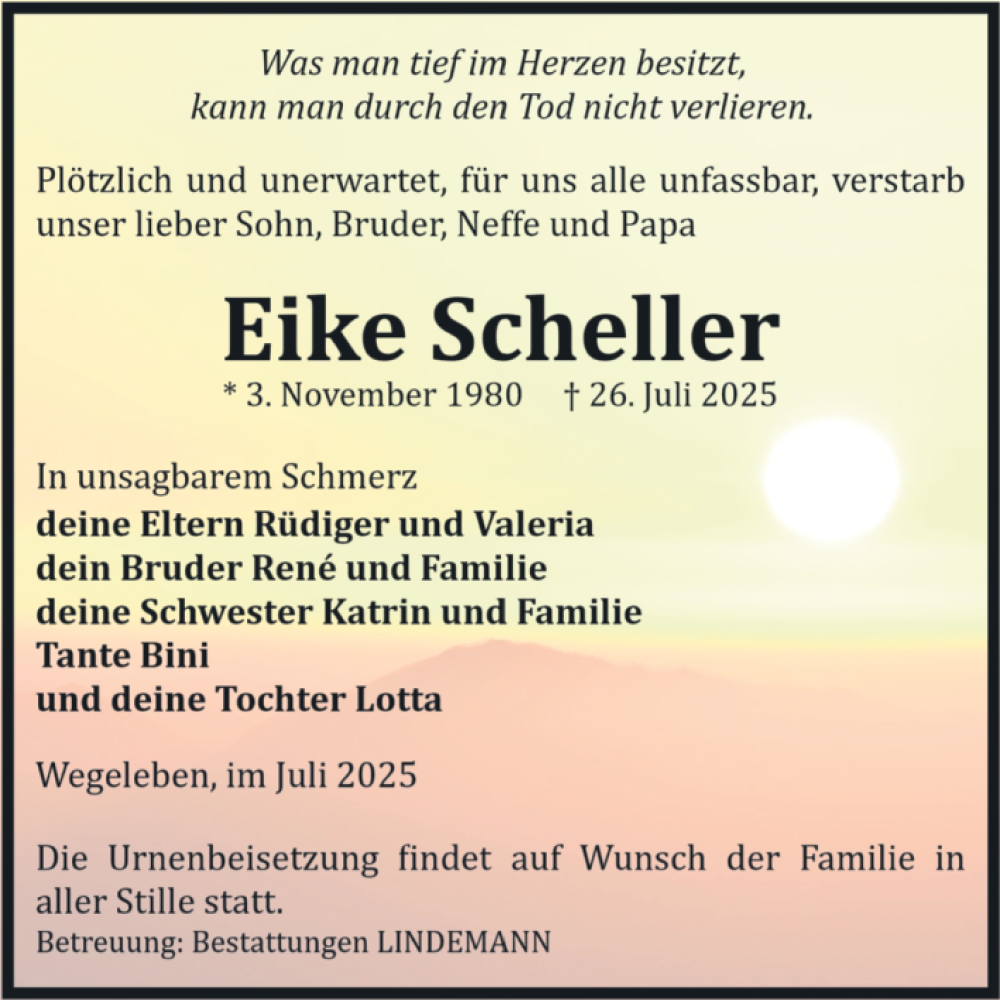  Traueranzeige für Eike Scheller vom 02.08.2025 aus Volksstimme Halberstadt