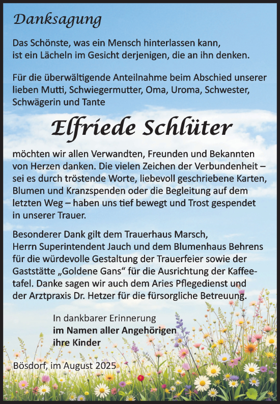 Traueranzeige von Elfriede Schlüter von Volksstimme Haldensleben/Wolmirstedt