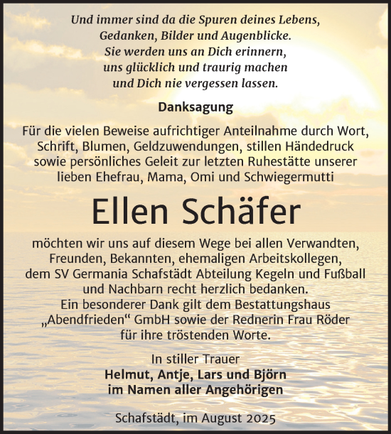 Traueranzeige von Ellen Schäfer von Trauerkombi Merseburg
