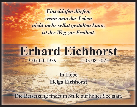 Traueranzeige von Erhard Eichhorst von Volksstimme Burg/Genthin