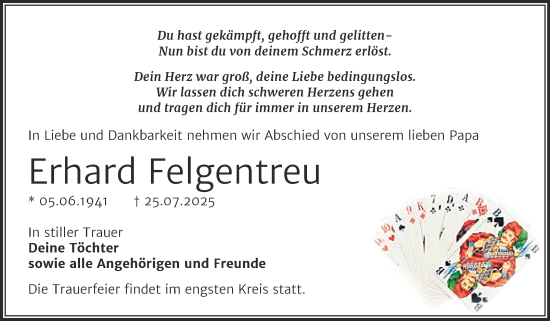Traueranzeige von Erhard Felgentreu von Trauerkombi Wittenberg