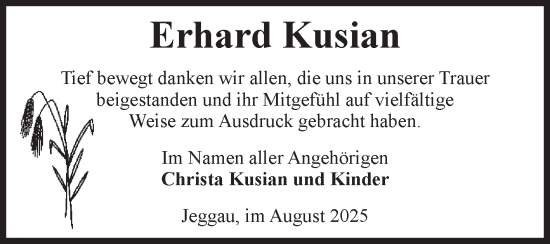 Traueranzeige von Erhard Kusian von Volksstimme Altmark West