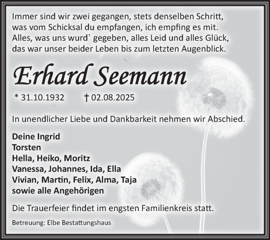 Traueranzeige von Erhard Seemann von Volksstimme Magdeburg