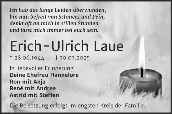 Traueranzeige von Erich-Ulrich Laue von Trauerkombi Dessau