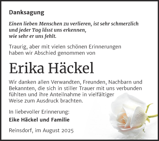 Traueranzeige von Erika Häckel von Trauerkombi Köthen