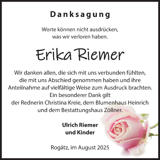 Traueranzeige von Erika Riemer von Volksstimme Haldensleben/Wolmirstedt