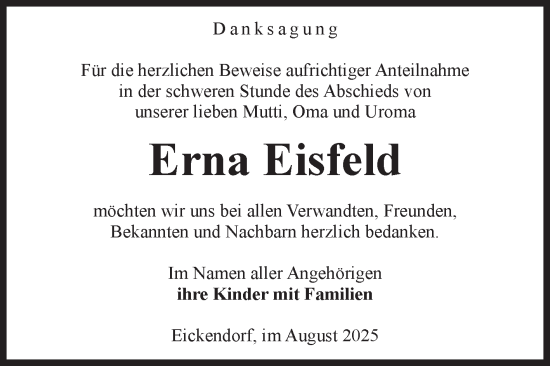 Traueranzeige von Erna Eisfeld von Volksstimme Schönebeck