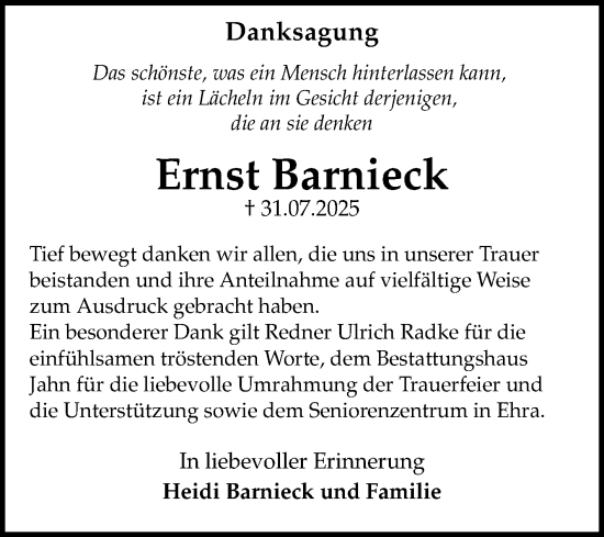 Traueranzeige von Ernst Barnieck von Volksstimme Haldensleben/Wolmirstedt