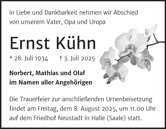 Traueranzeige von Ernst Kühn von Mitteldeutsche Zeitung Halle/Saalkreis