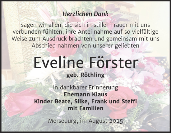 Traueranzeige von Eveline Förster von Trauerkombi Merseburg
