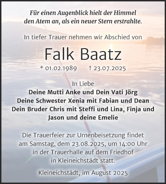 Traueranzeige von Falk Baatz von Trauerkombi Merseburg