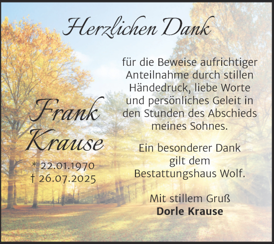 Traueranzeige von Frank Krause von Trauerkombi Weißenfels