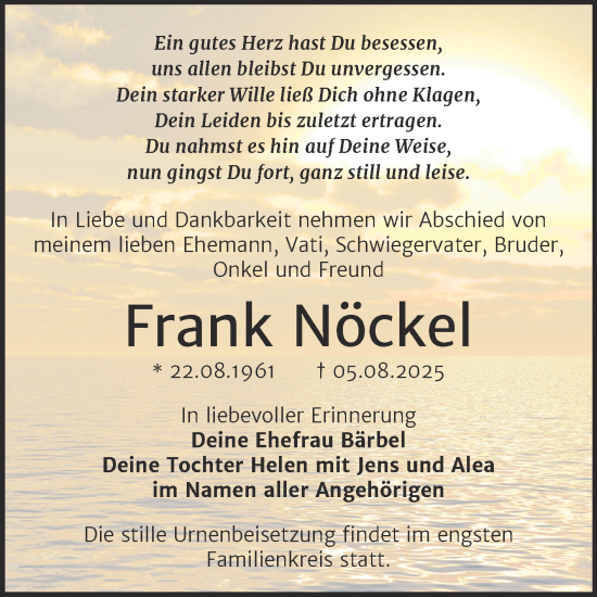 Traueranzeige von Frank Nöckel von Super Sonntag Merseburg/Querfurt