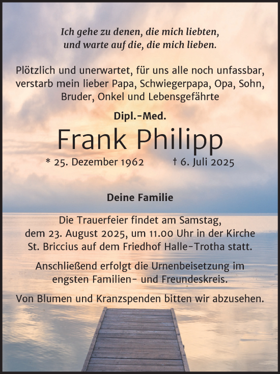 Traueranzeige von Frank Philipp von Mitteldeutsche Zeitung Halle/Saalkreis